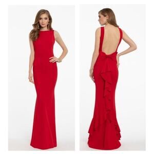 Sheshow Red Ruffle Bow low Back Maxi Dress Sz Medium Formal Salsa
